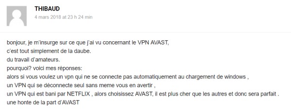 Retour client Avast VPN
